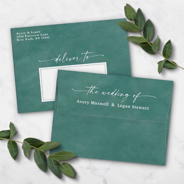 Pine Green Watercolor A7 5x7 Wedding Invitation Envelope (Creator Uploaded)