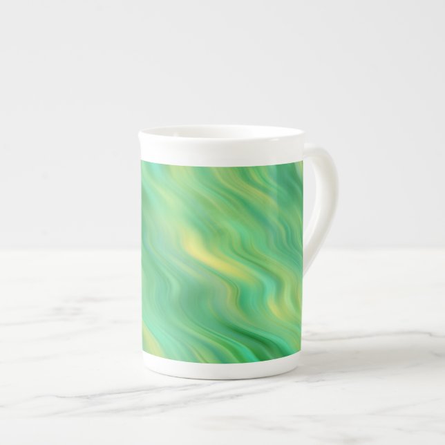 Pine Green Wavy Texture Bone China Mug (Front Right)
