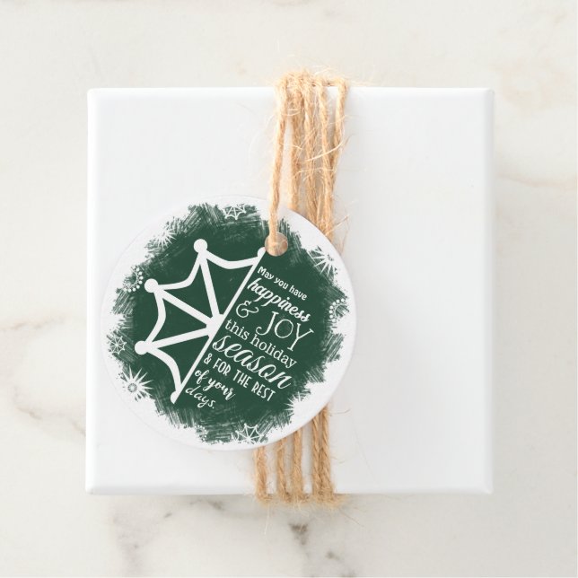 Pine Green, White Snowflake Christmas Gift Tag (In Situ)