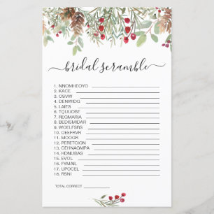 Pine Greenery Word Scramble Bridal Shower Game Inv