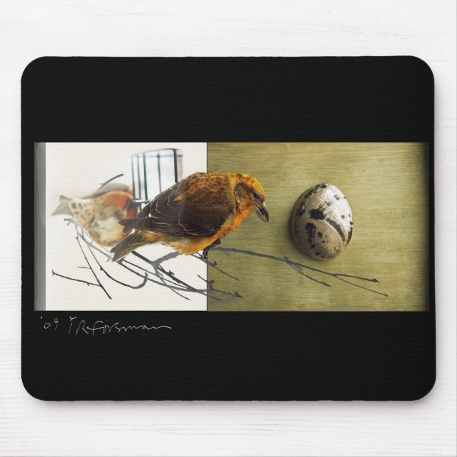 Pine Grossbeak bird collage Mousepad (Front)