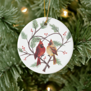 Pine Heart Cardinals Ornament