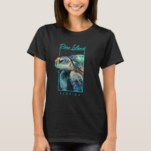 Pine Island Florida Watercolor Sea Turtle Portrait T-Shirt