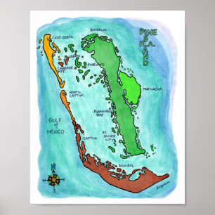 Pine Island Sanibel Captiva Islands Florida Map Poster
