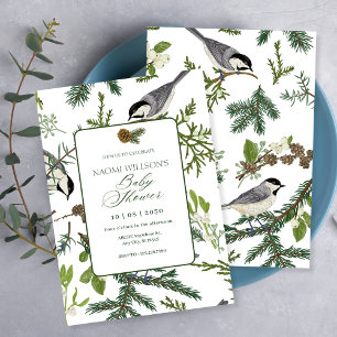 Pine leaves bird baby shower invitation
