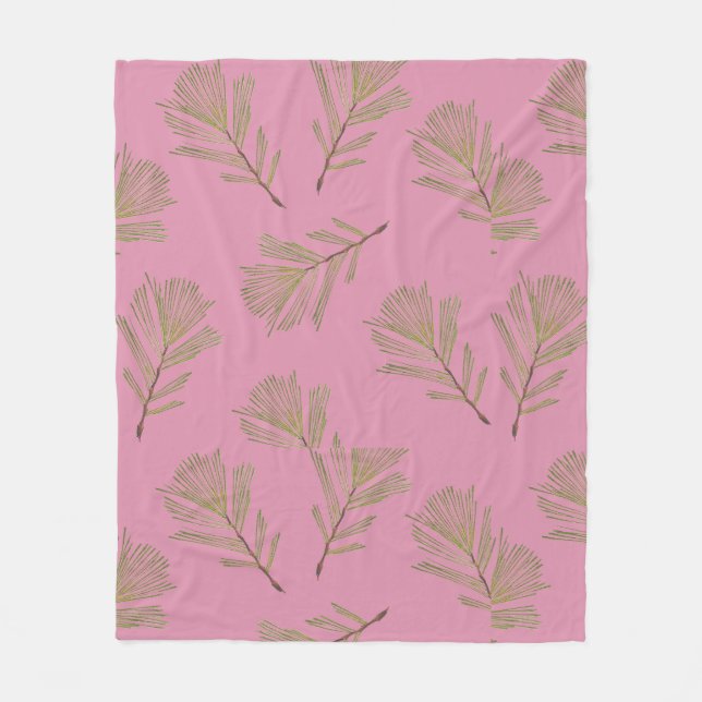 Pine leaves in pink fleece blanket (Front)