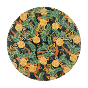 Pine leaves, stars: festive pattern cutting board