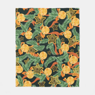 Pine leaves, stars: festive pattern fleece blanket