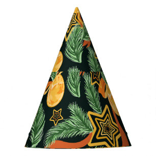 Pine leaves, stars: festive pattern party hat