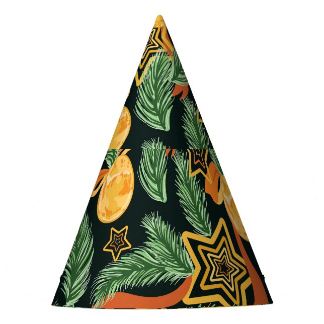 Pine leaves, stars: festive pattern party hat (Front)