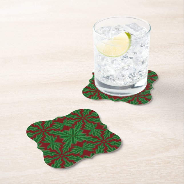 Pine Mandala Garnet Paper Coasters (Insitu)