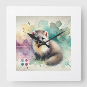 Pine Marten 081024AREF112 - Watercolor Square Wall Clock
