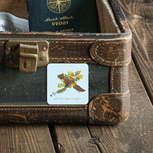 Pine Marten Autumn Leaves Bookplate Square Sticker