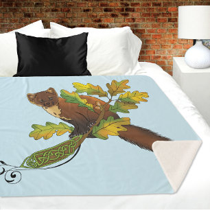 Pine Marten Autumn Leaves Sherpa Blanket