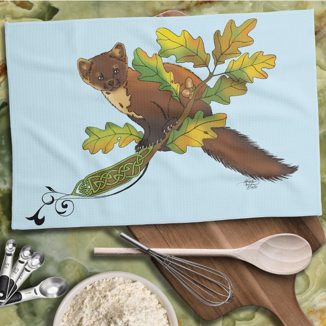 Pine Marten Autumn Leaves Tea Towel (Creator Uploaded)