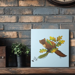 Pine Marten Autumn Leaves Tile