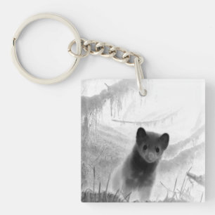 Pine Marten Spooky Woodland Creature Gift Gothic Key Ring