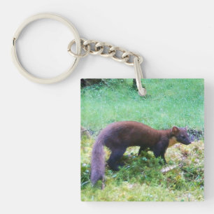 Pine Marten Woodland Wildlife Illustration Elegant Key Ring