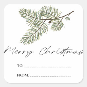 Pine Merry Christmas Minimalist Green foliage gift Square Sticker