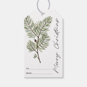 Pine Merry Christmas Minimalist Green foliage Gift Tags
