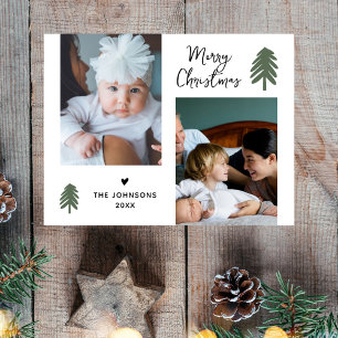 Pine Modern Christmas Script Minimalist 2 Photo  Holiday Postcard
