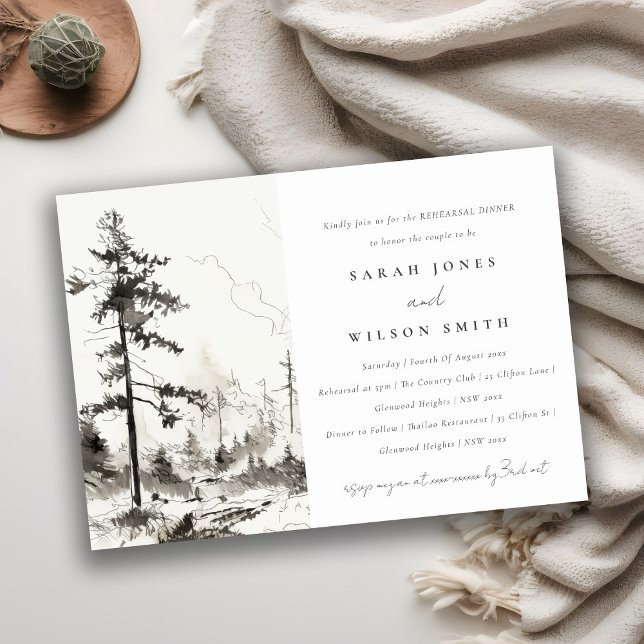 Pine Mountain Landscape Sketch Rehearsal Dinner Invitation (Creator Uploaded)