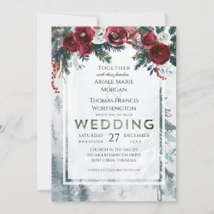 Pine Mountain Roses Winter Wedding Invitation