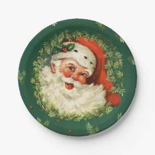 Pine Needle and Santa Christmas Paper Plate
