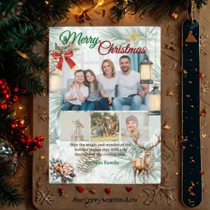 Pine Needle Family 4 Photo Collage Merry Christmas Holiday Card