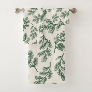 Pine Needle Lane - Botanical Pinecone Pattern Bath Towel Set