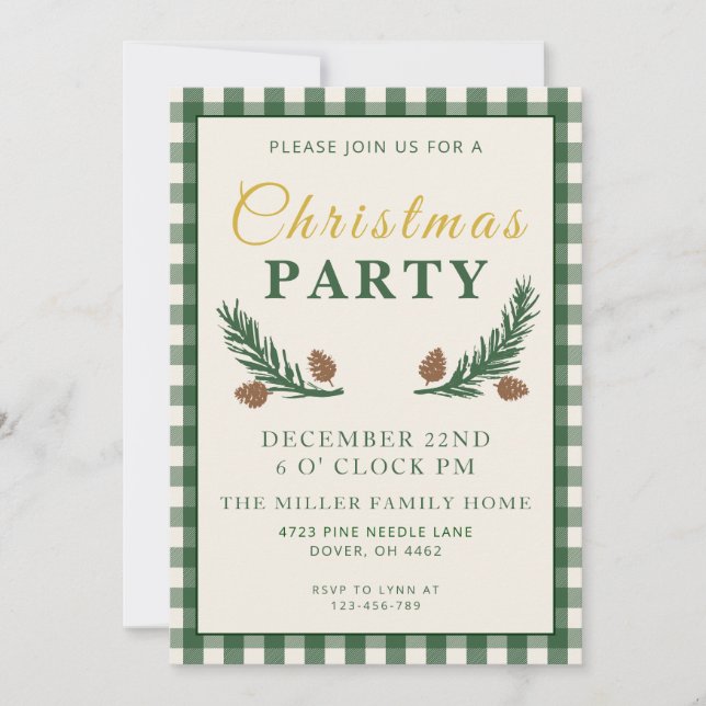 Pine Needle Lane Christmas Party - Deep Pine Green Invitation (Front)