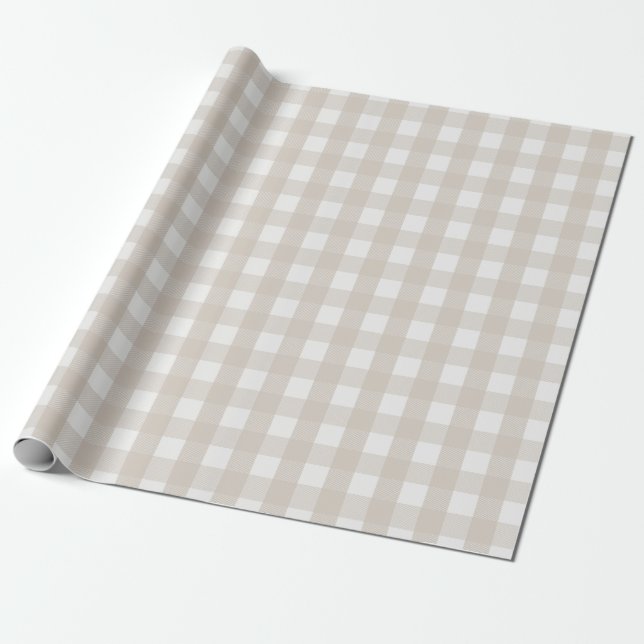 Pine Needle Lane Gingham - Stone Beige Wrapping Paper (Unrolled)