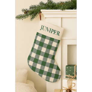 Pine Needle Lane - Green White Gingham Pattern Small Christmas Stocking