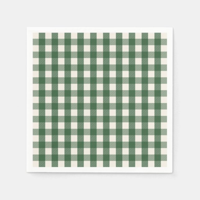 Pine Needle Lane - Pine Green Gingham Pattern Napkin (Front)