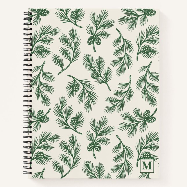 Pine Needle Lane-Pinecone Cover & Monogram Accent Notebook (Front)