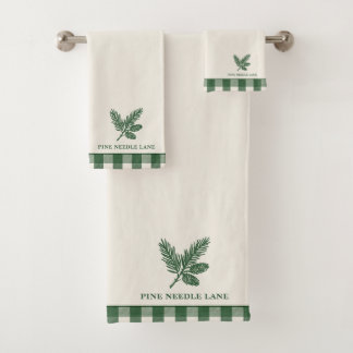 Pine Needle Lane-Pinecone Print with Gingham Trim Bath Towel Set