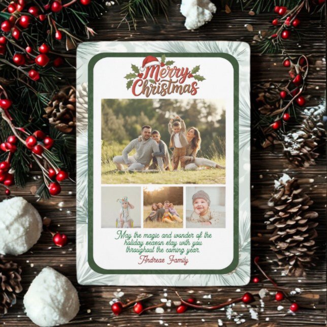 Pine Needle Merry Christmas Collage Holiday Card (Creator Uploaded)