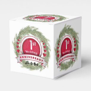 Pine Needle Wreath Red 1st Wedding Anniversary Favour Box