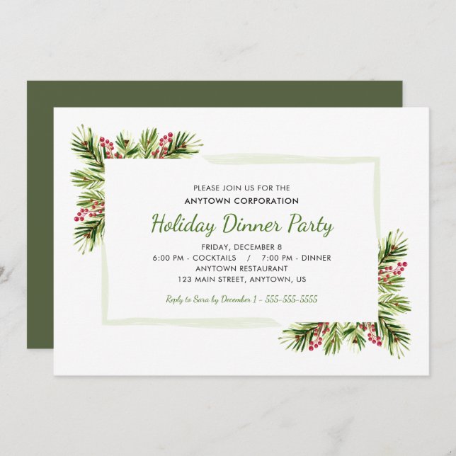 Pine Needles | Business Holiday Dinner Party Invitation (Front/Back)