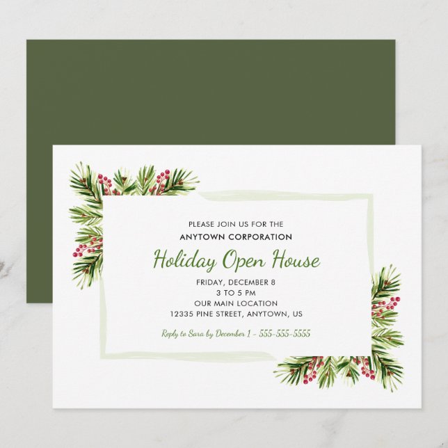 Pine Needles | Business Holiday Open House Invitation (Front/Back)