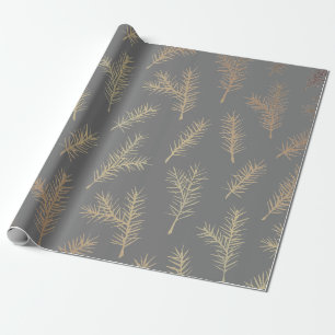 PINE NEEDLES GREY AND YELLOW WRAPPING PAPER