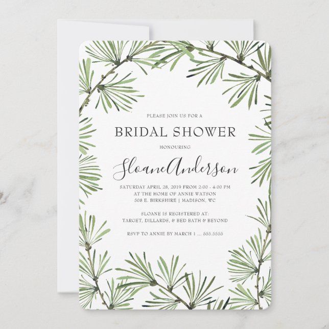 Pine Needles Modern Bridal Shower Invitation (Front)