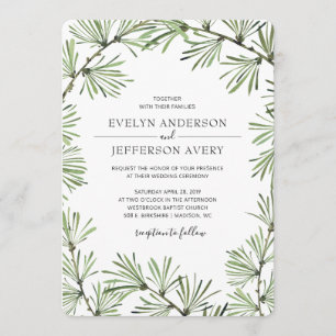 Pine Needles Modern Winter Wedding Invitation