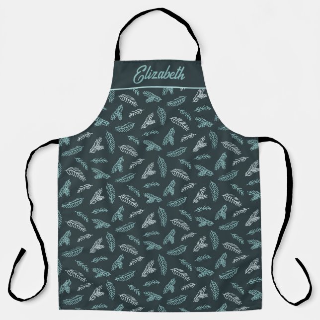 Pine Needles Pattern Chef's Apron with Custom Name (Front)