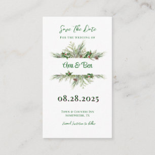 Pine Needles Red Berry Christmas Save The Date Enclosure Card
