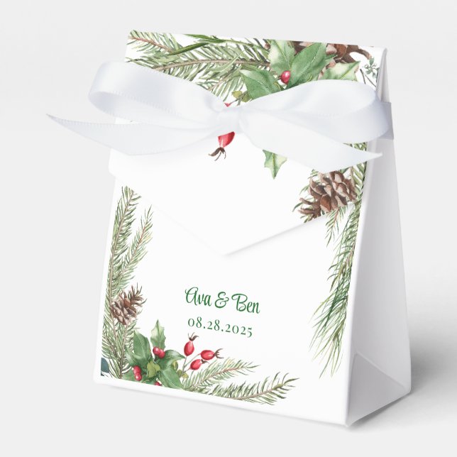 Pine Needles Red Berry Wedding  Favour Box (Front Side)