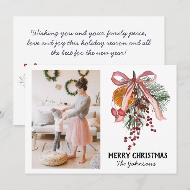 Pine Orange Photo Christmas Holiday Card (Front/Back)