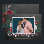Pine Photo Christmas Pregnancy Announcement Cards<br><div class="desc">Photo Christmas Pregnancy Announcement Cards. Expecting parents! Modern white-red hand lettered typography script "the More the Merrier!" card to share your happy news with family and friends in the holiday season. Features watercolor burgundy white floral pine branches red berries with holly arrangement on chalkboard background. Inside the frame you can...</div>