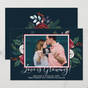 Pine Photo Christmas Pregnancy Announcement Cards