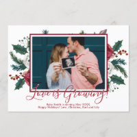Pine Photo Christmas Pregnancy Announcement Cards